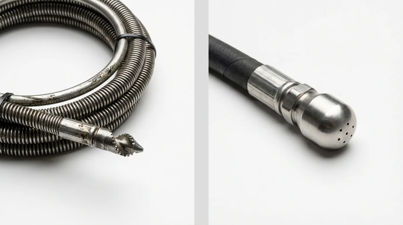 Drain snake cable and hydro jetting nozzle used for drain cleaning in International Falls, MN